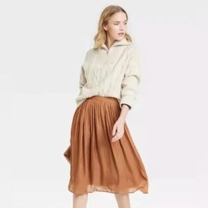 Women's Pleated Midi Skirt - A New Day Size small Color Brown